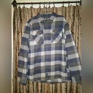Colorado Mens  Heavy Flannel Black, Grey, Blue Plaid Button Up Shirt Medium